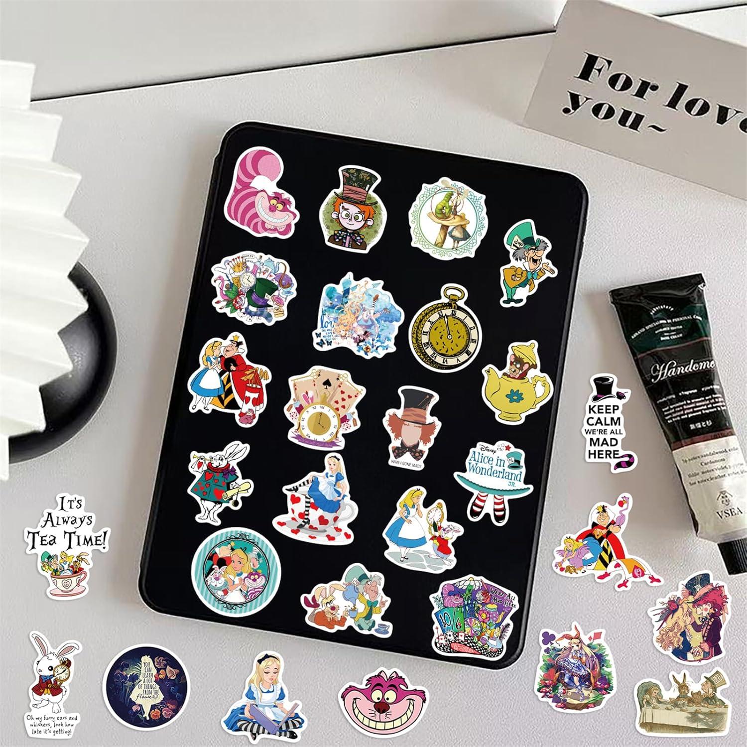 Paquete de 50 Calcomanías Impermeables Alicia en el País de las Maravillas