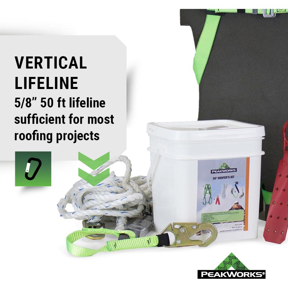 Kit de Seguridad PeakWorks para Techadores con Arnés y Línea 15,24 m