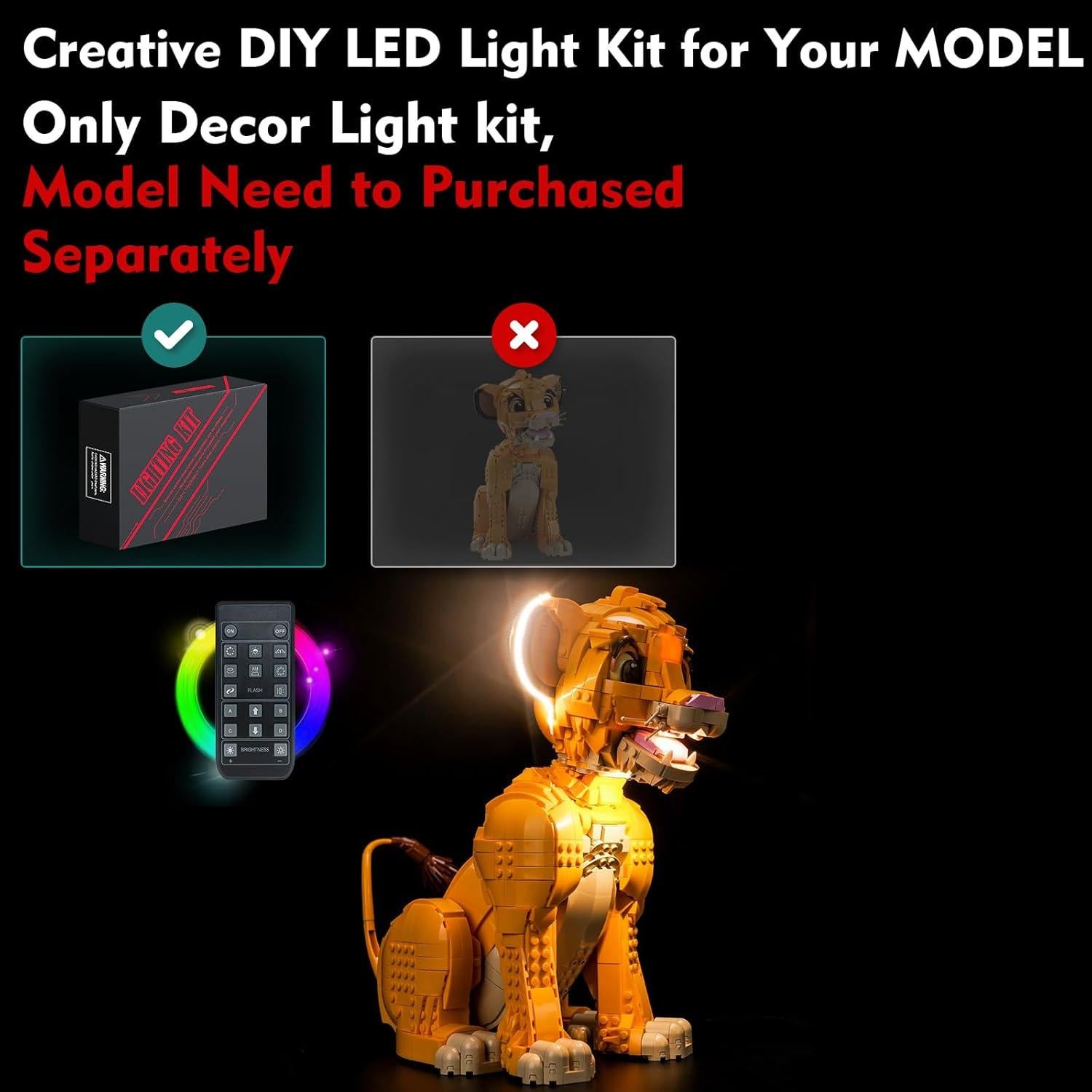 Kit de Luz LED LocoLee para Lego 43247 Joven Simba El Rey León