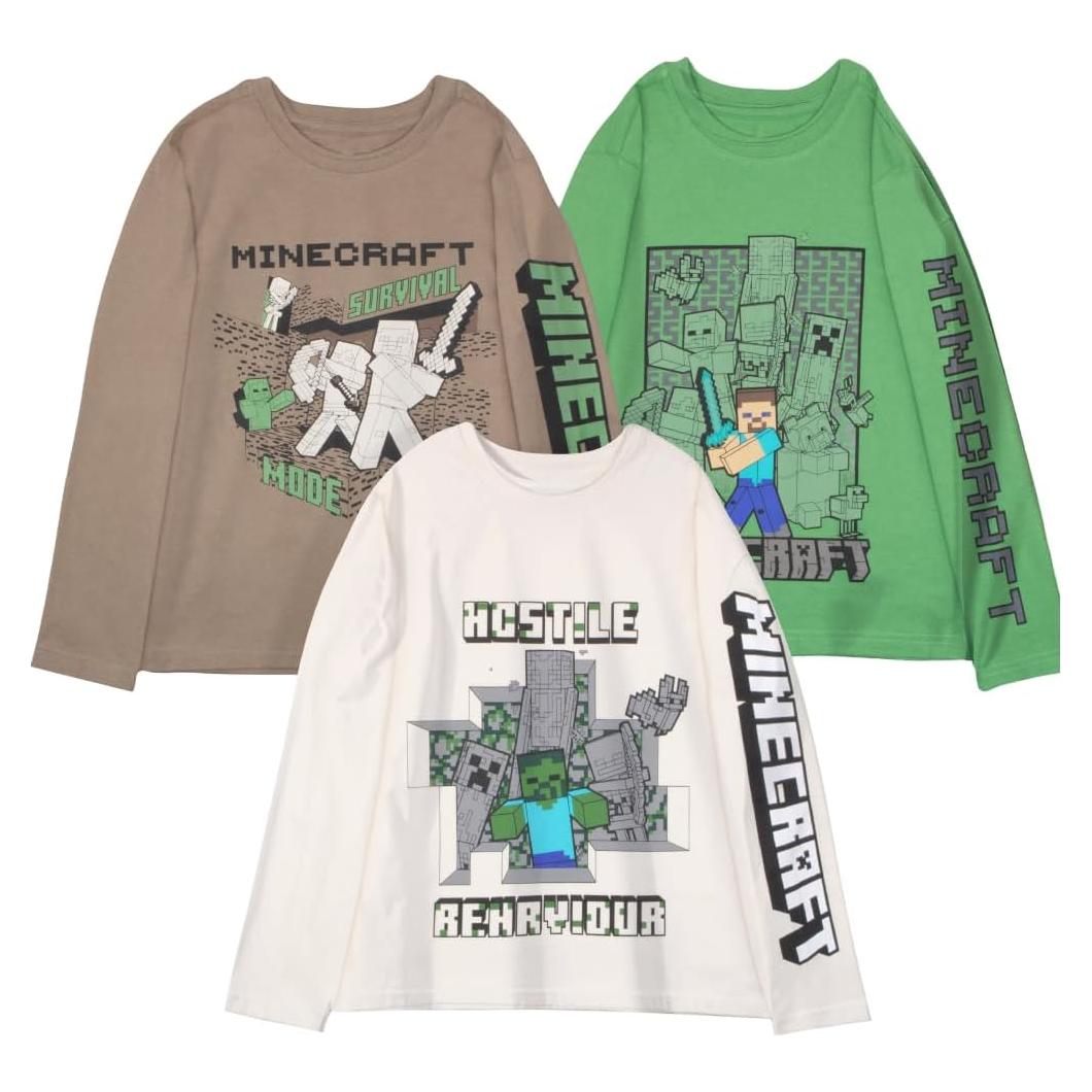 Camisetas de Minecraft para Niños 3-Pack - Manga Larga Algodón