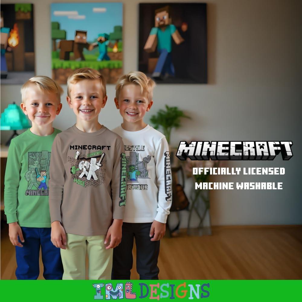 Camisetas de Minecraft para Niños 3-Pack - Manga Larga Algodón