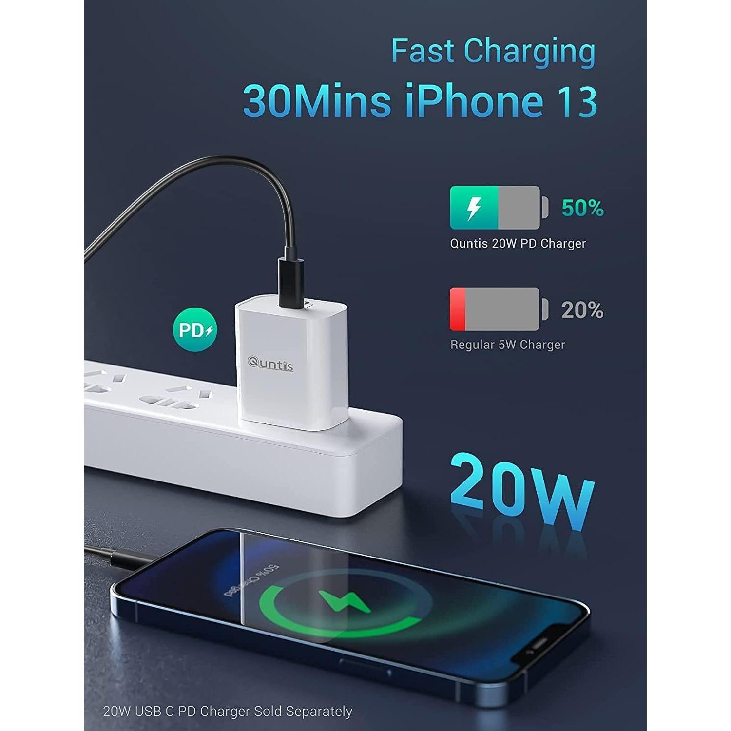 Cable USB-C a Lightning Quntis 3FT Carga Rápida 3Pack Negro