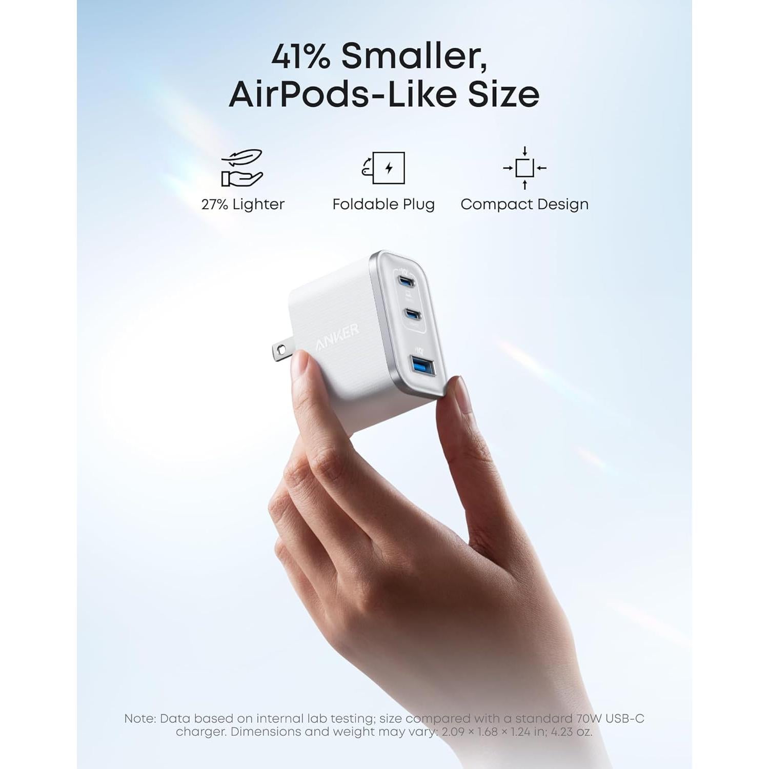 Cargador Anker Nano 70W USB-C 3 Puertos Compacto Negro