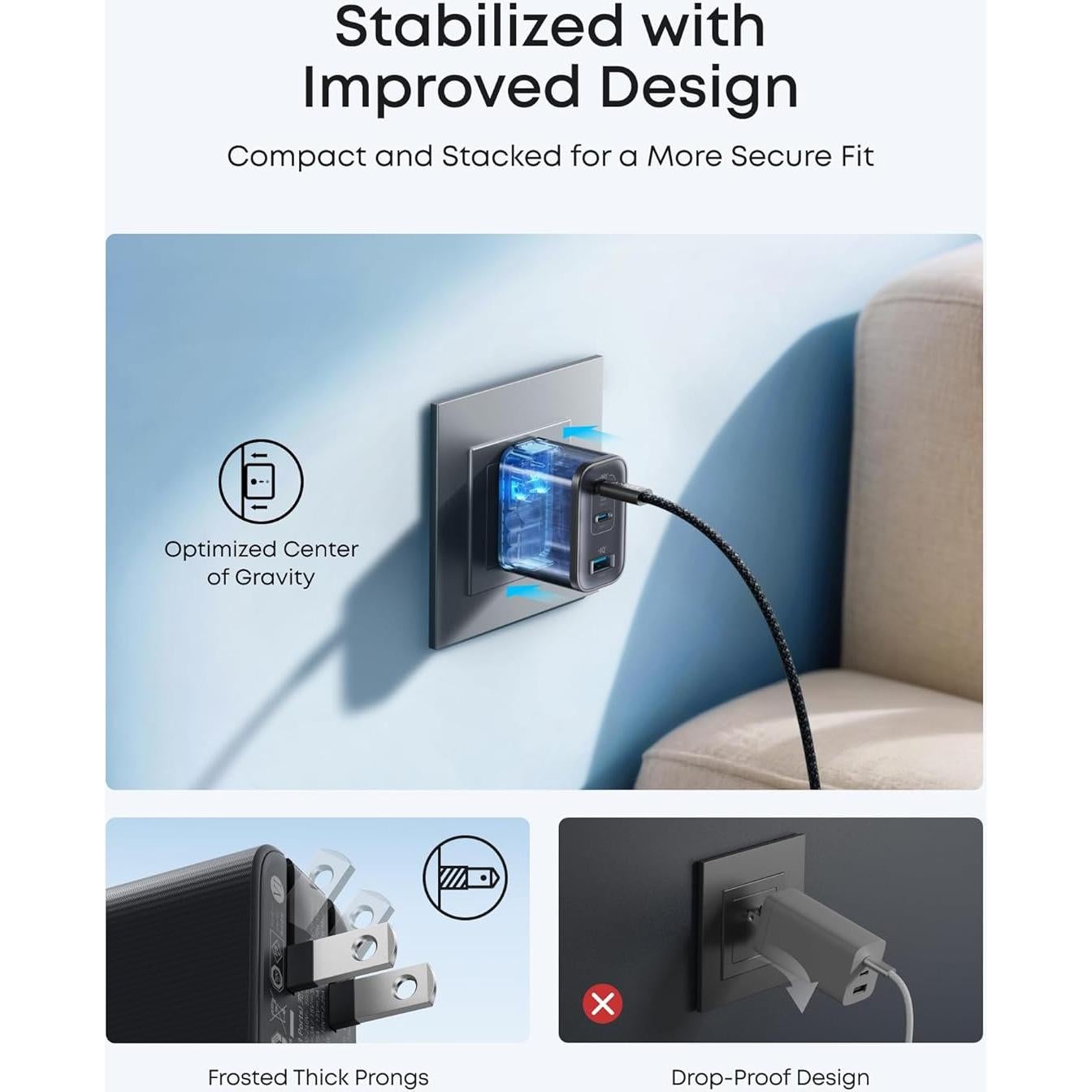 Cargador Anker Nano 70W USB-C 3 Puertos Compacto Negro