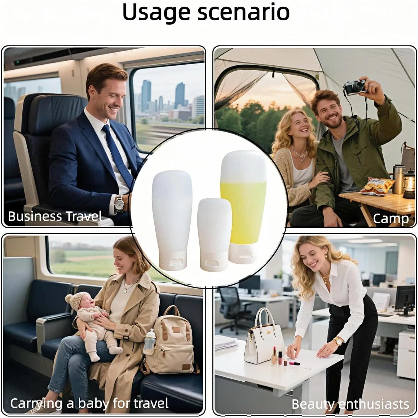 Conjunto de Botellas de Viaje Chinshwehaw 3-Pack Silicona 30ml 60ml 100ml