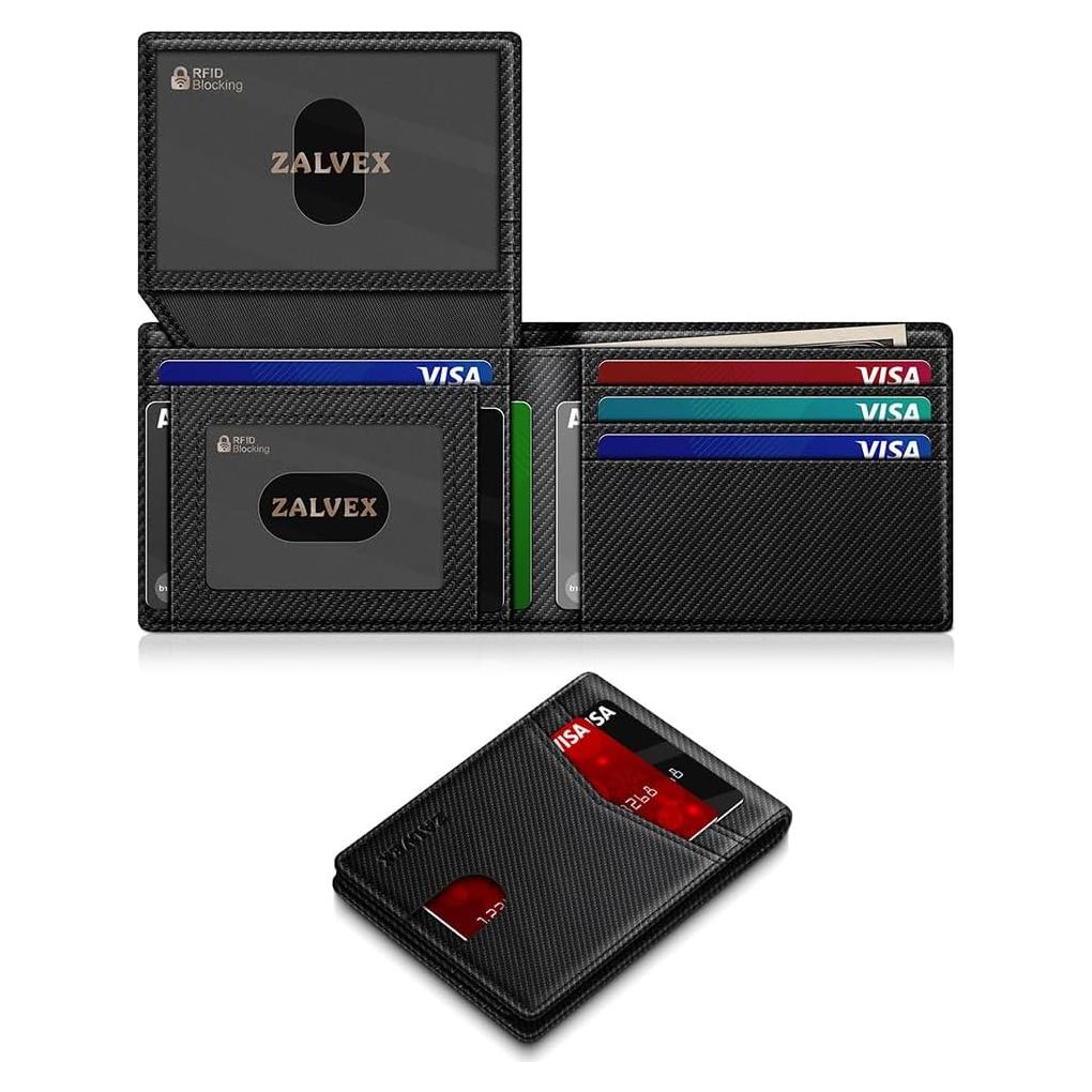 Billetera Slim ZALVEX con Bloqueo RFID para Hombres - 14 Tarjetas