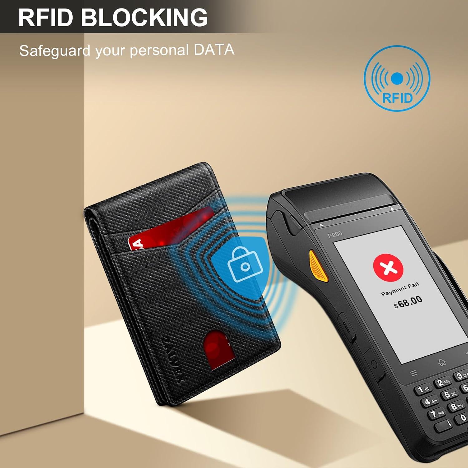 Billetera Slim ZALVEX con Bloqueo RFID para Hombres - 14 Tarjetas