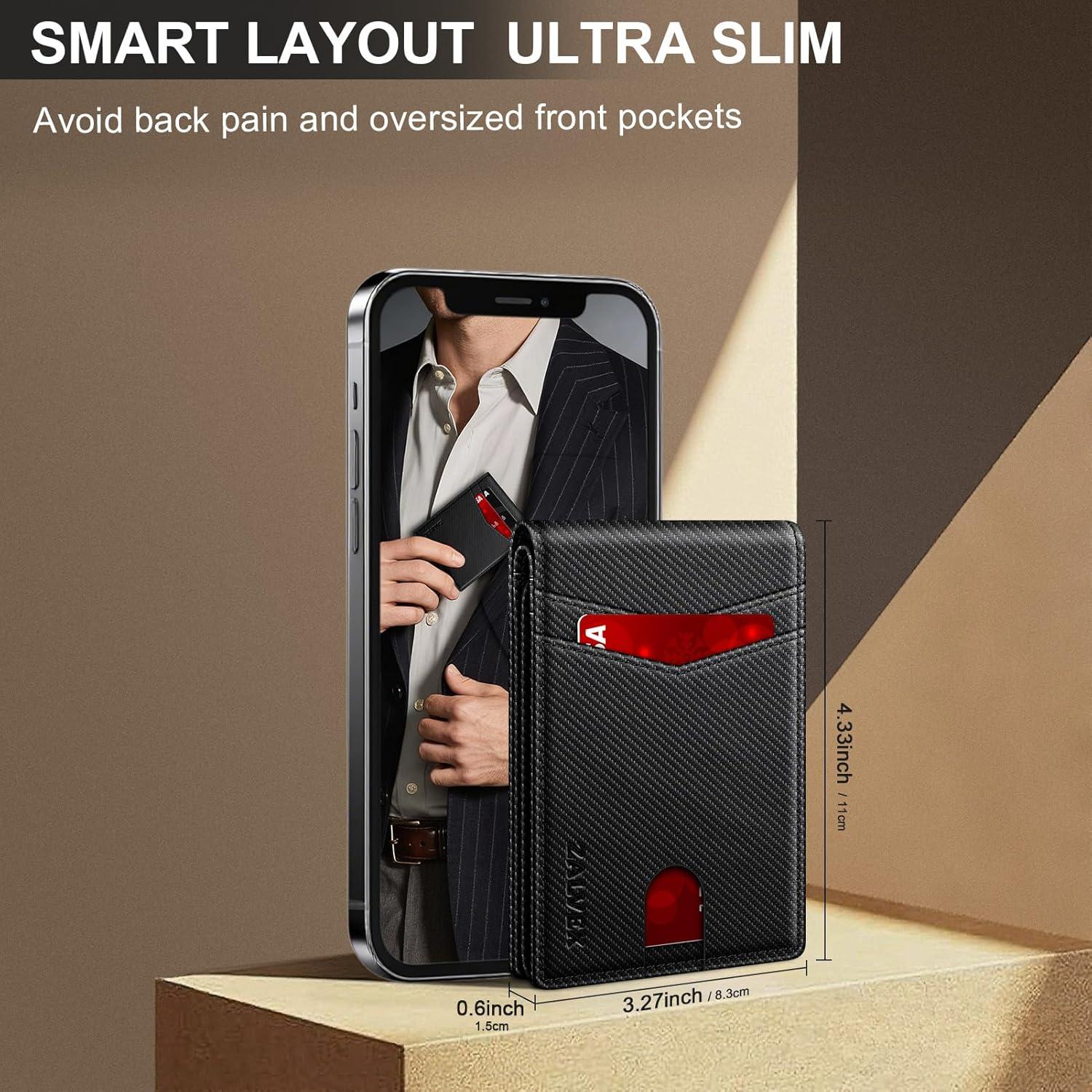 Billetera Slim ZALVEX con Bloqueo RFID para Hombres - 14 Tarjetas