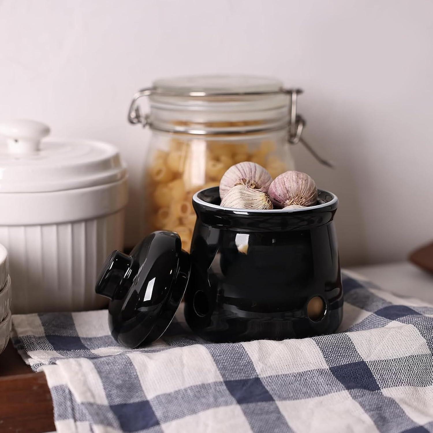 Conservador de Ajo Cerámico HAOTOP Mini con Tapa 340g Negro