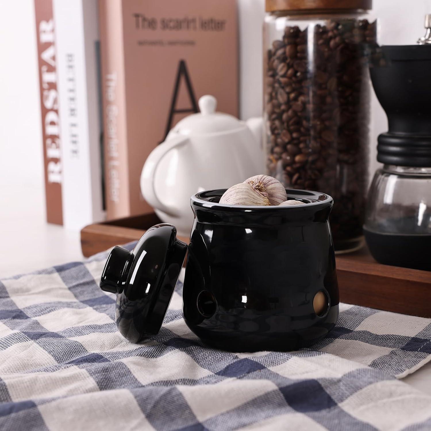 Conservador de Ajo Cerámico HAOTOP Mini con Tapa 340g Negro