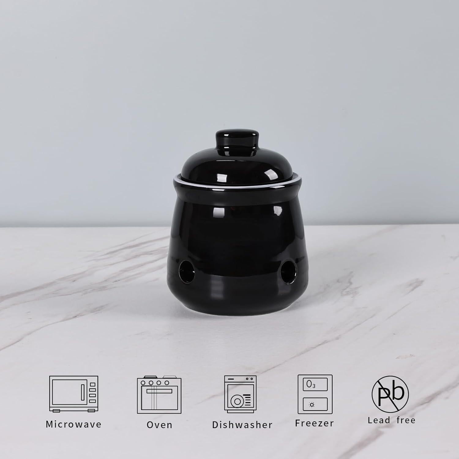 Conservador de Ajo Cerámico HAOTOP Mini con Tapa 340g Negro