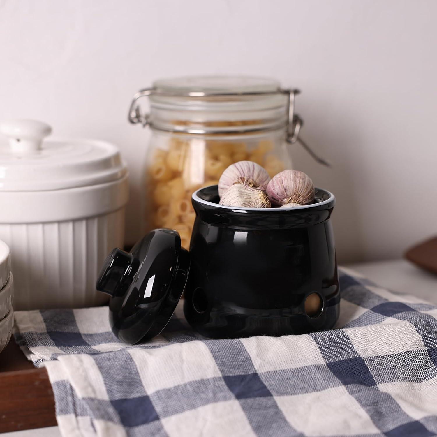 Conservador de Ajo Cerámico HAOTOP Mini con Tapa 340g Negro
