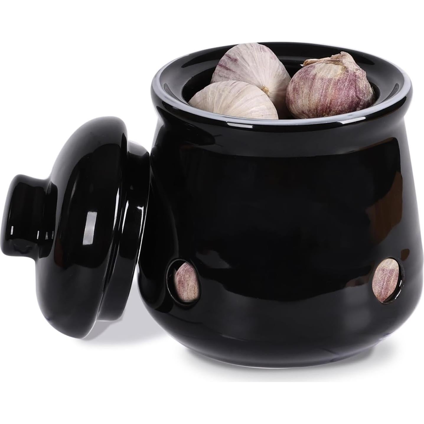Conservador de Ajo Cerámico HAOTOP Mini con Tapa 340g Negro