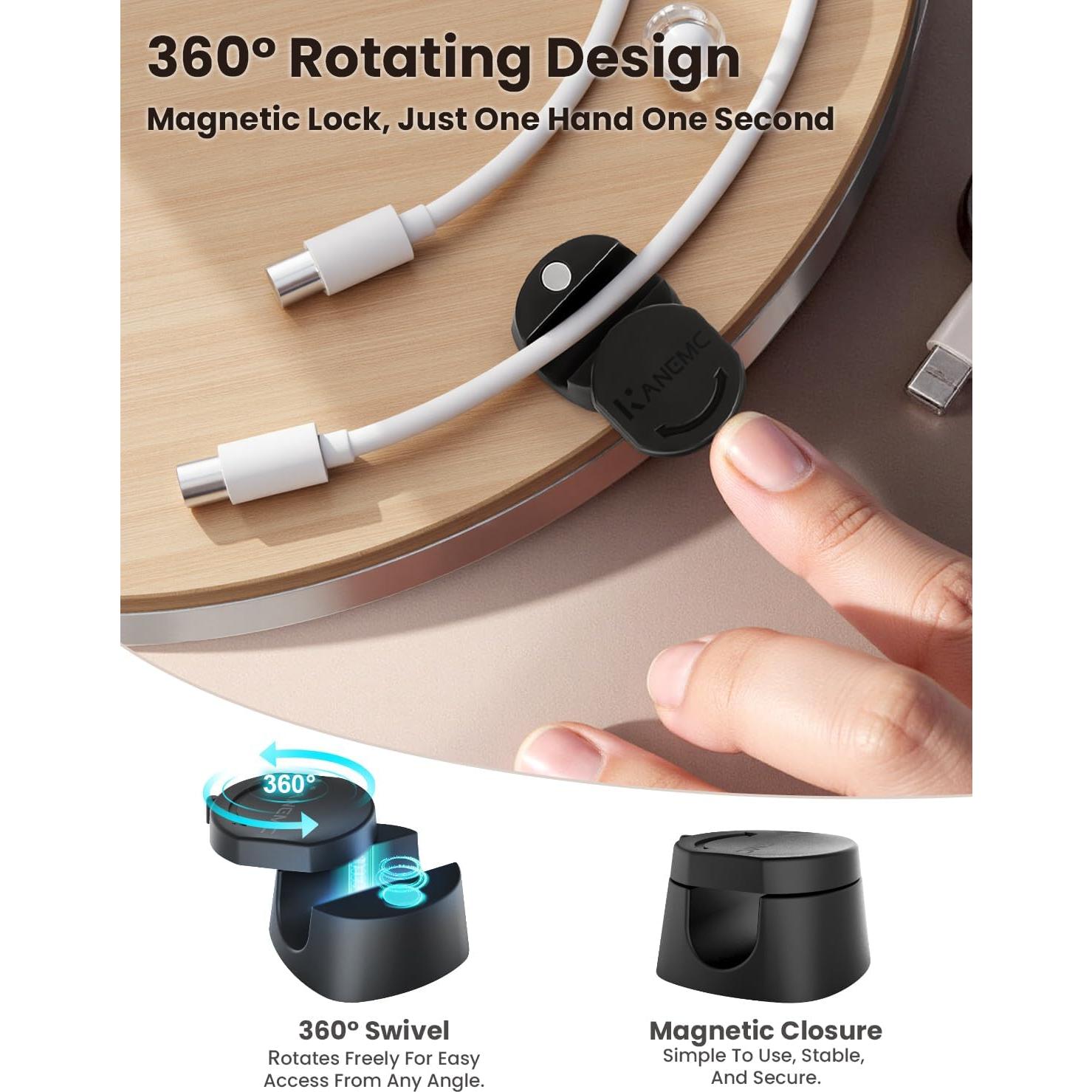 Organizador de Cables Magnético Kanemc 6 PCS Negro 360°