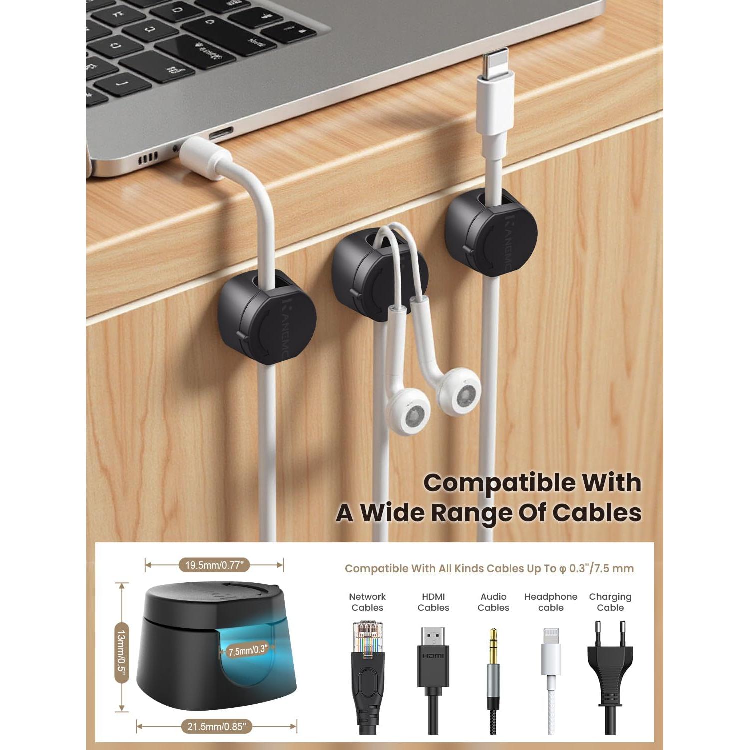 Organizador de Cables Magnético Kanemc 6 PCS Negro 360°