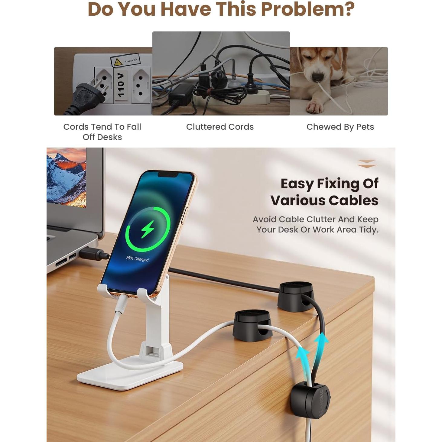 Organizador de Cables Magnético Kanemc 6 PCS Negro 360°