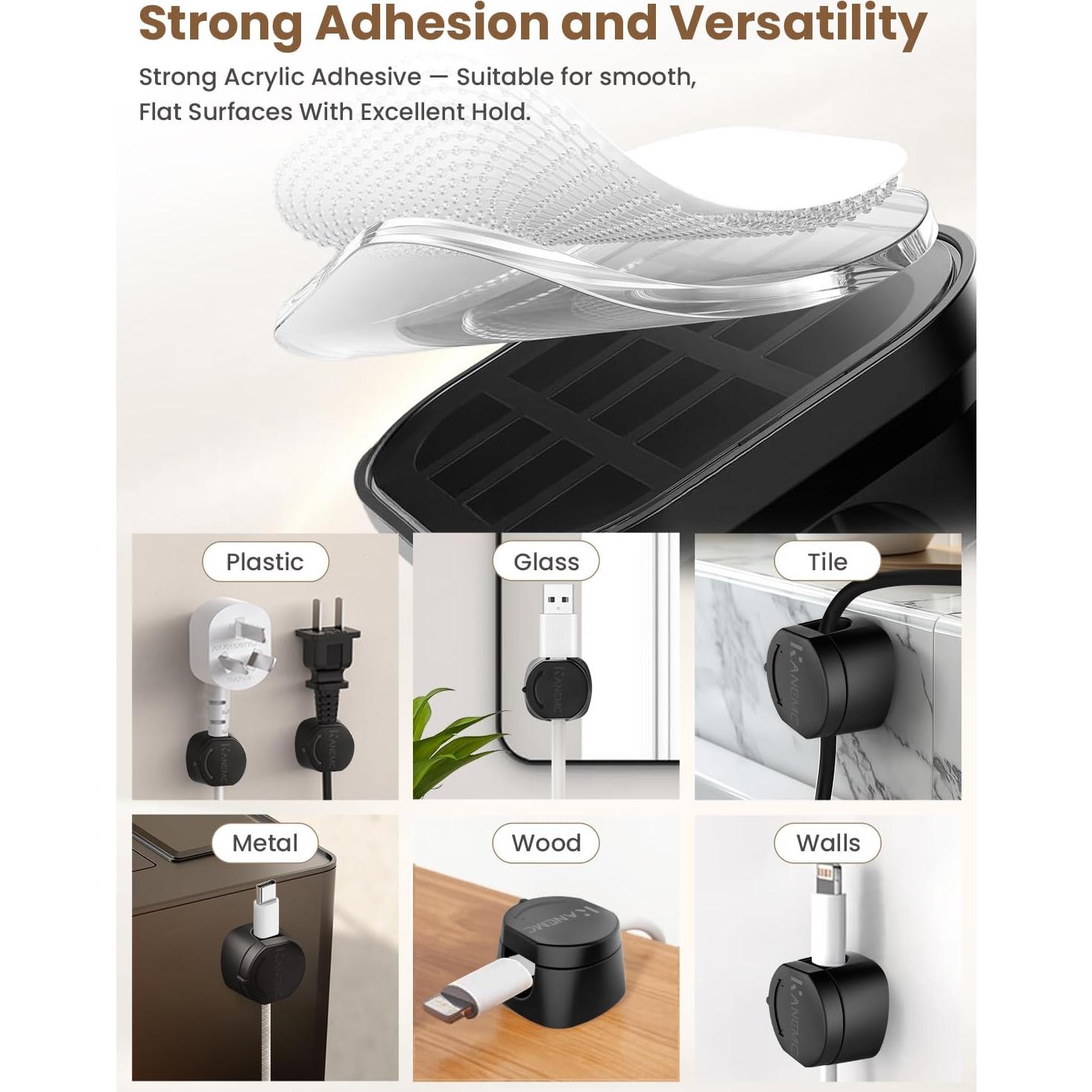 Organizador de Cables Magnético Kanemc 6 PCS Negro 360°