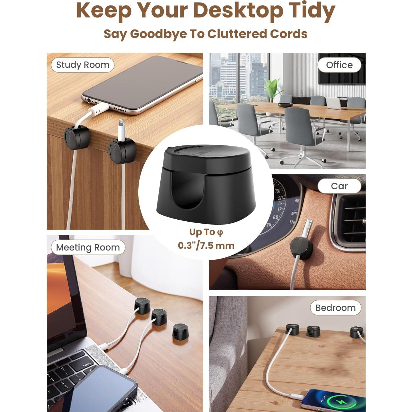 Organizador de Cables Magnético Kanemc 6 PCS Negro 360°