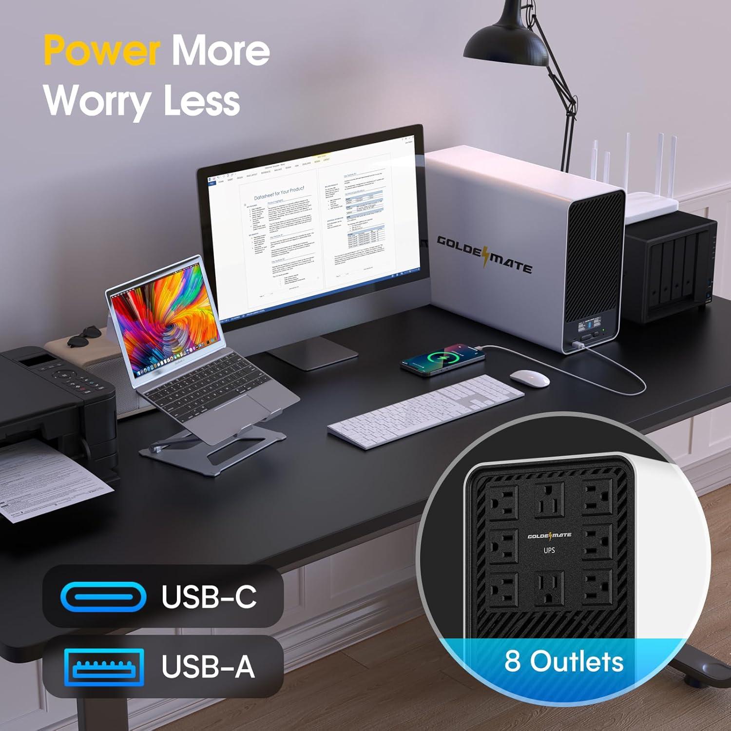 UPS GOLDENMATE 1500VA 1000W Batería LiFePO4 8 Salidas