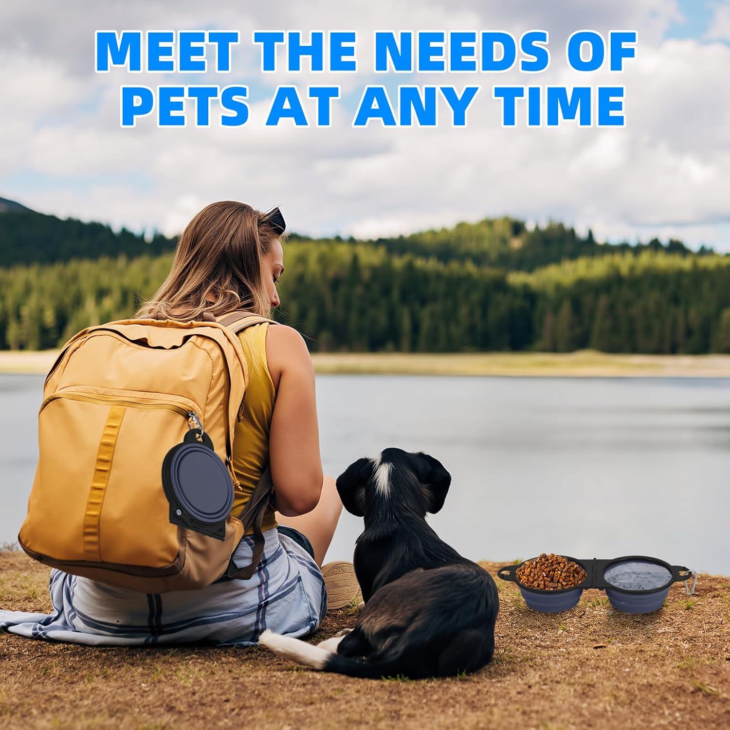 Cuencos Duales Plegables HDhqzm para Perros 350ml Azul