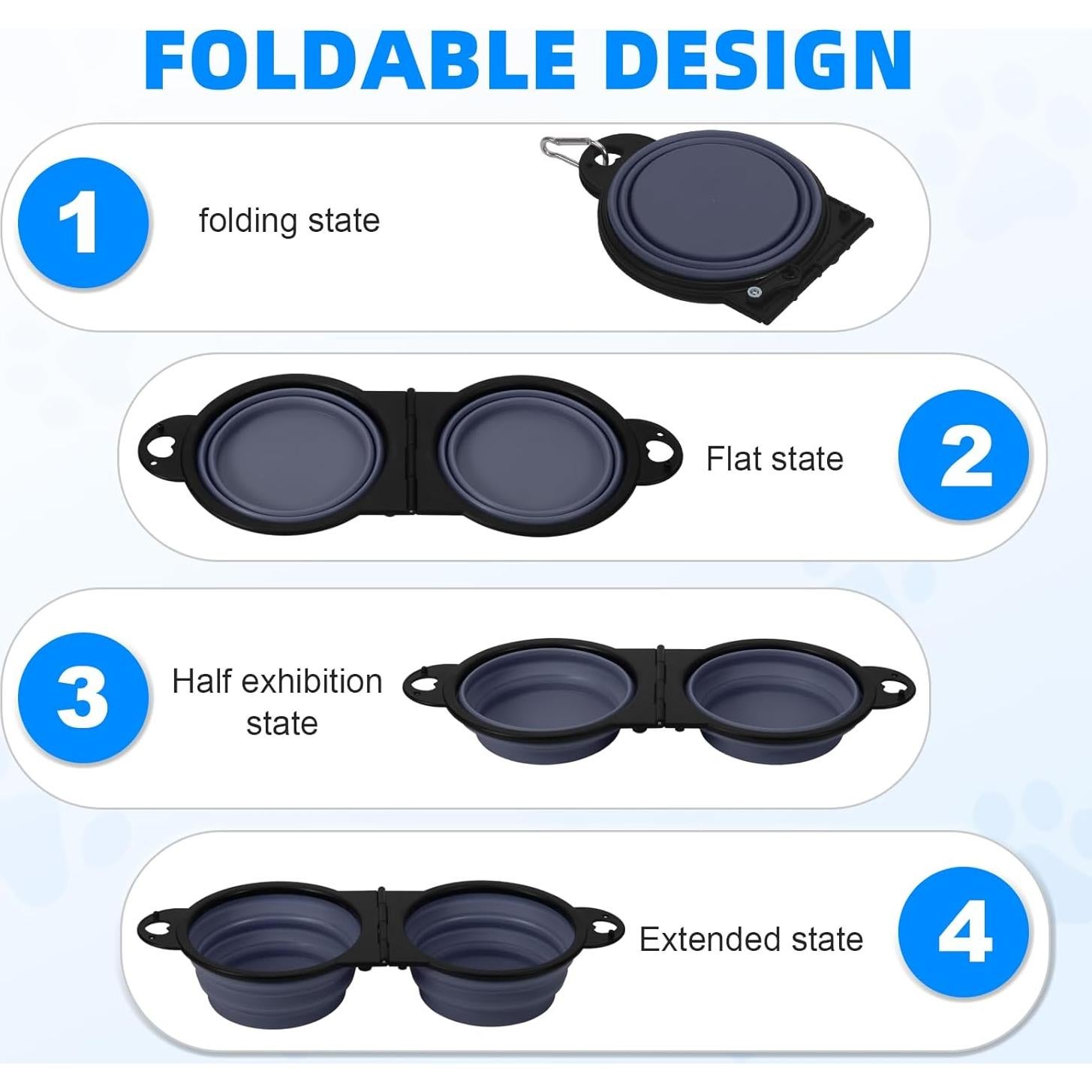 Cuencos Duales Plegables HDhqzm para Perros 350ml Azul