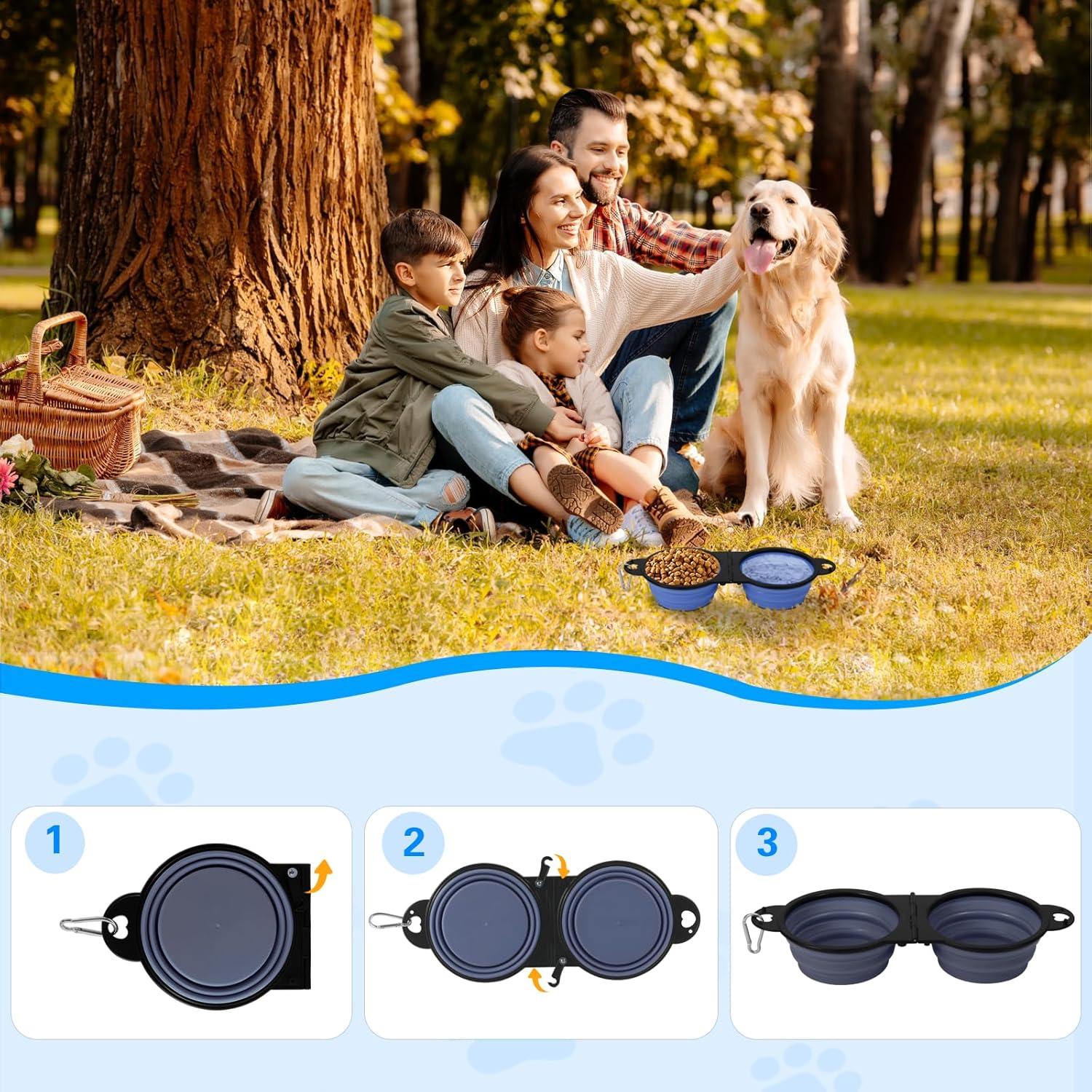 Cuencos Duales Plegables HDhqzm para Perros 350ml Azul