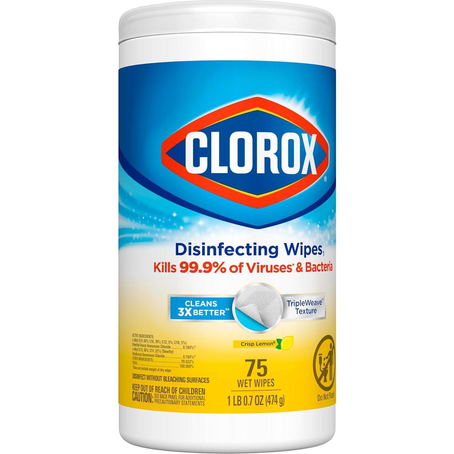 Toallitas Desinfectantes Clorox Limón 75 Unidades Paquete de 2