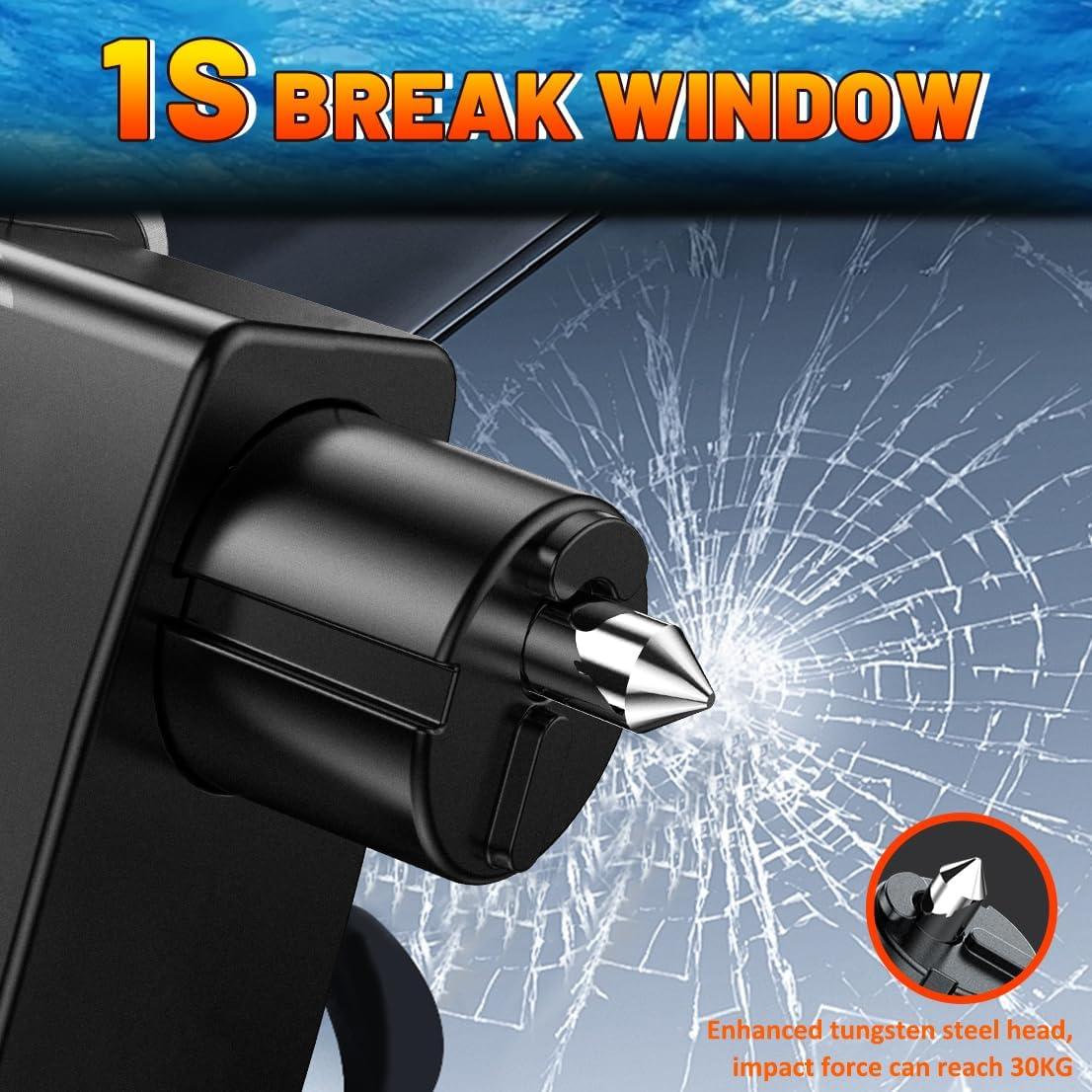 Martillo Rompe Cristales Gemgong 3 en 1 con Linterna Negra