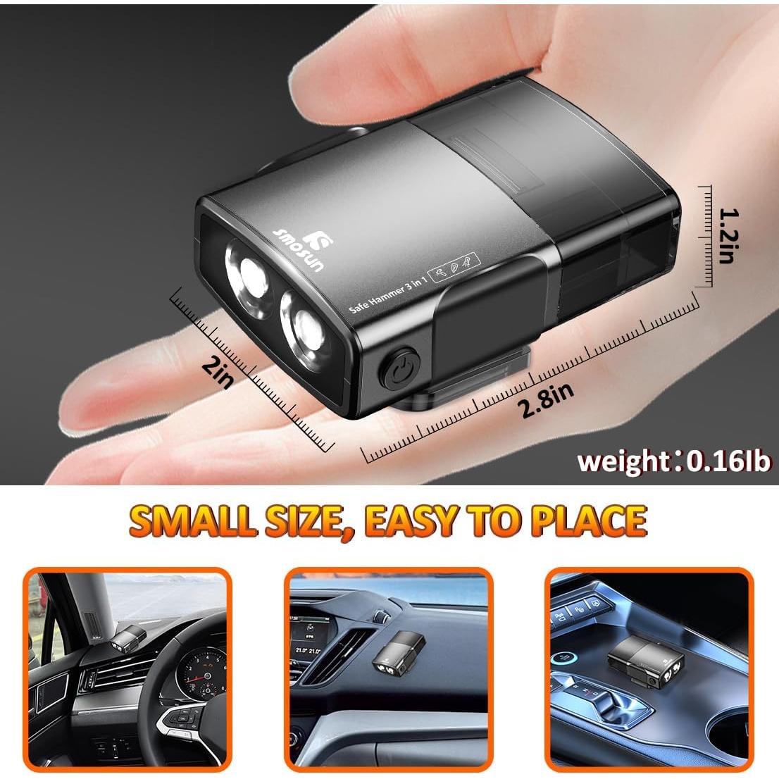 Martillo Rompe Cristales Gemgong 3 en 1 con Linterna Negra