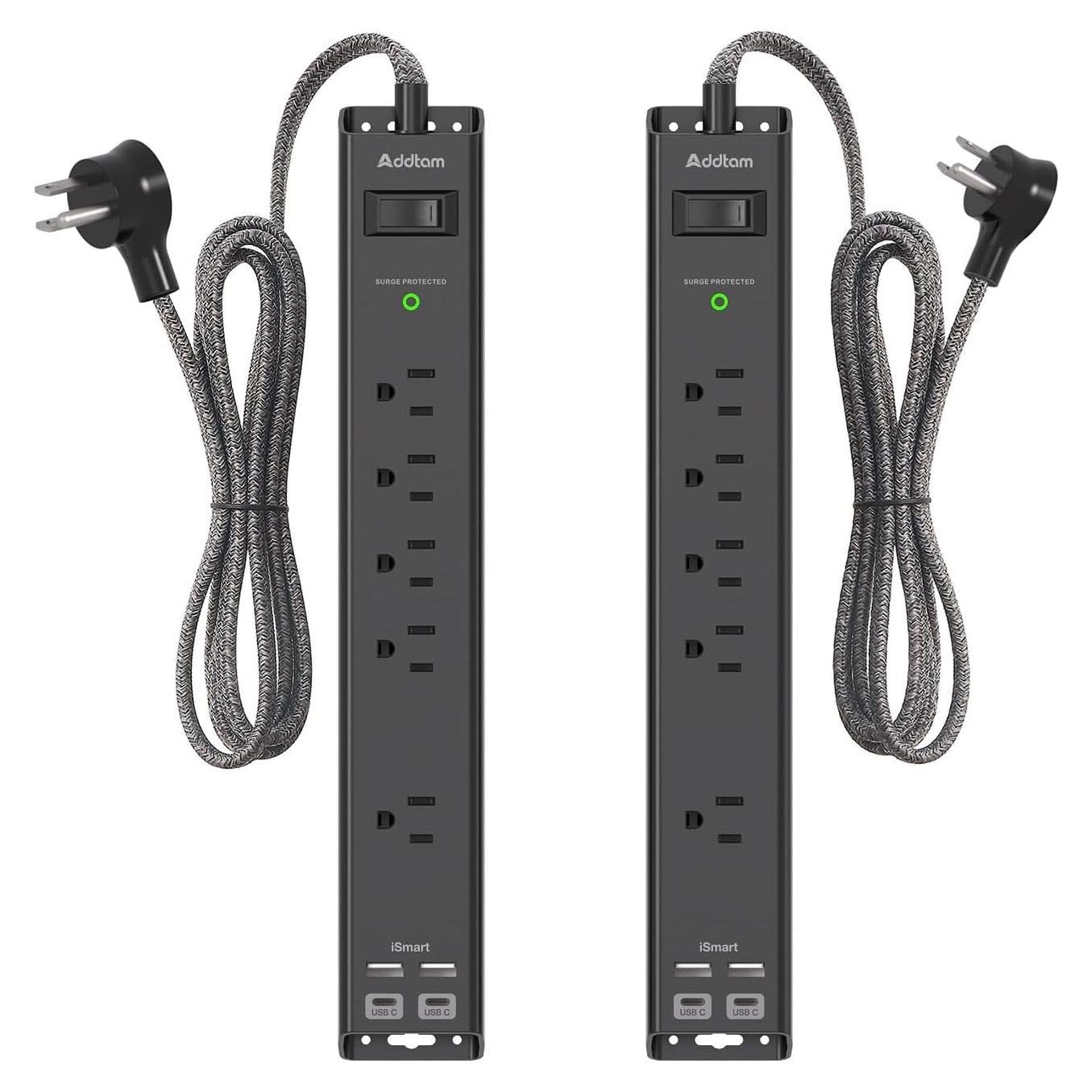 Regleta de Sobretensión Addtam 2x6 pies con USB-C y 5 Salidas