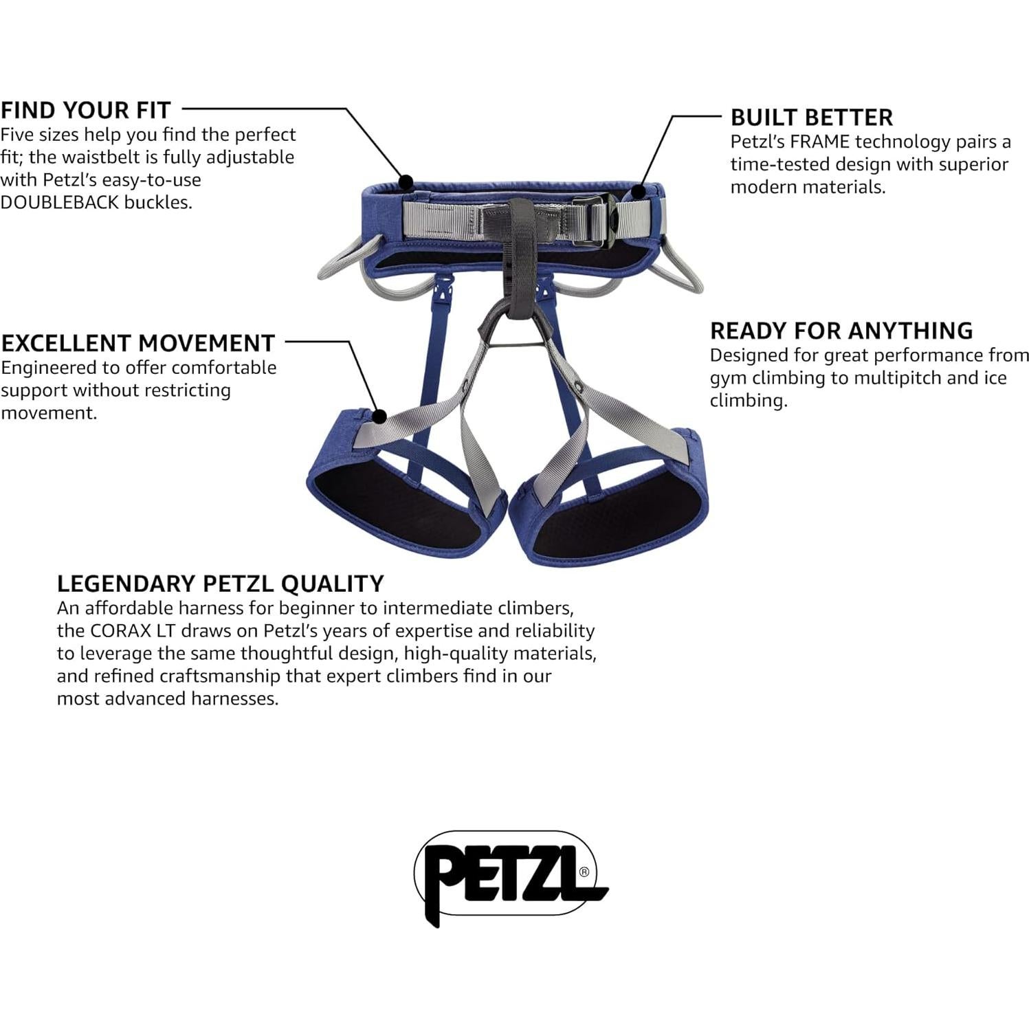 Arnés Petzl Corax LT Unisex - Cómodo y Duradero para Escalada