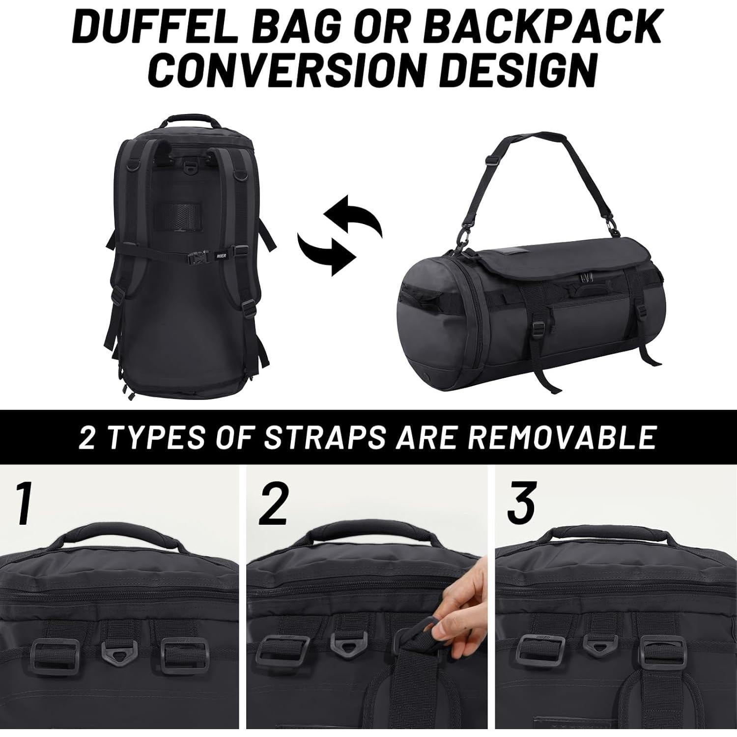 Mochila Duffel MIER 90L Resistente y a Prueba de Agua Negra