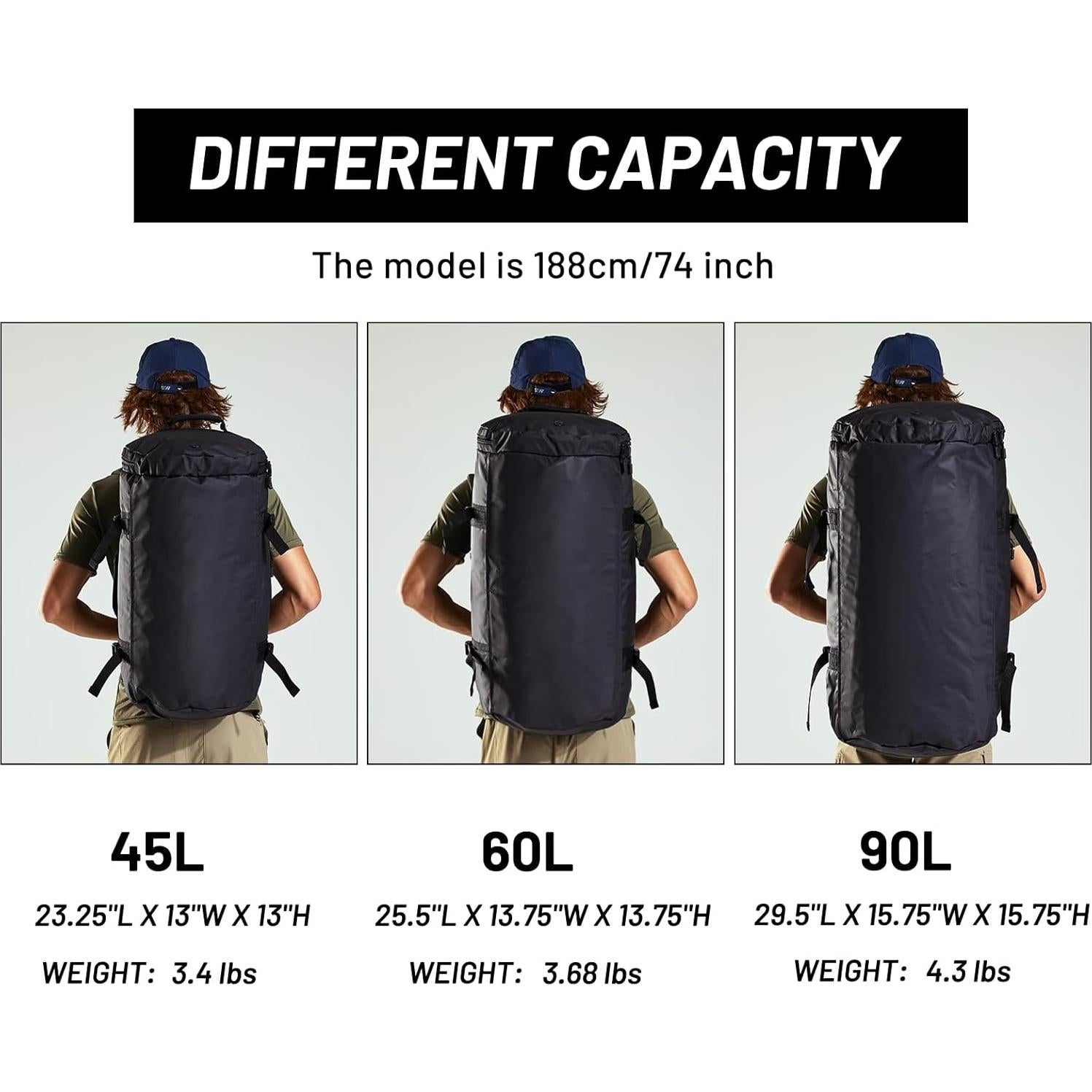 Mochila Duffel MIER 90L Resistente y a Prueba de Agua Negra