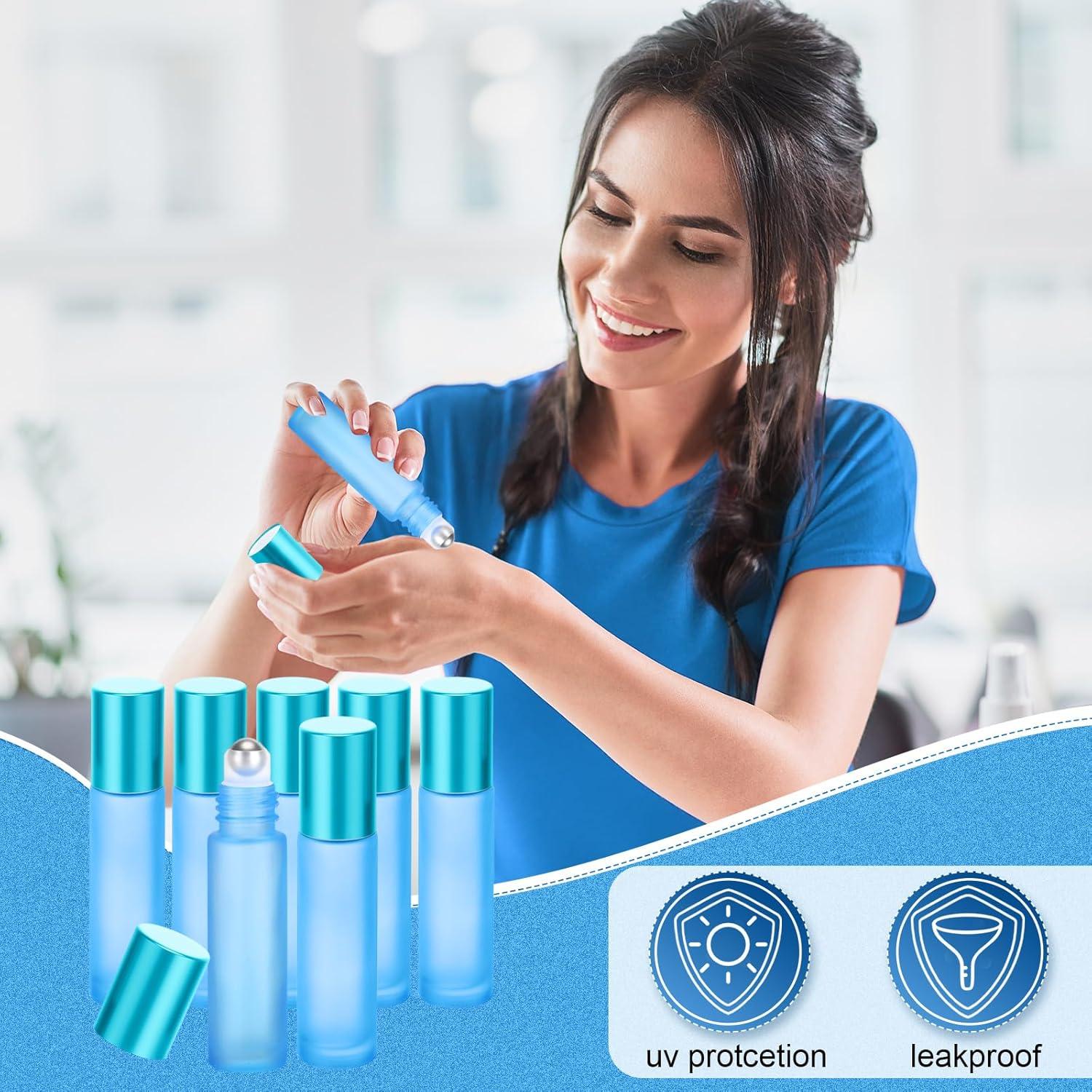 Sumind 150 Botellas de Rodillo de Vidrio 10 ml Azul Esmerilado