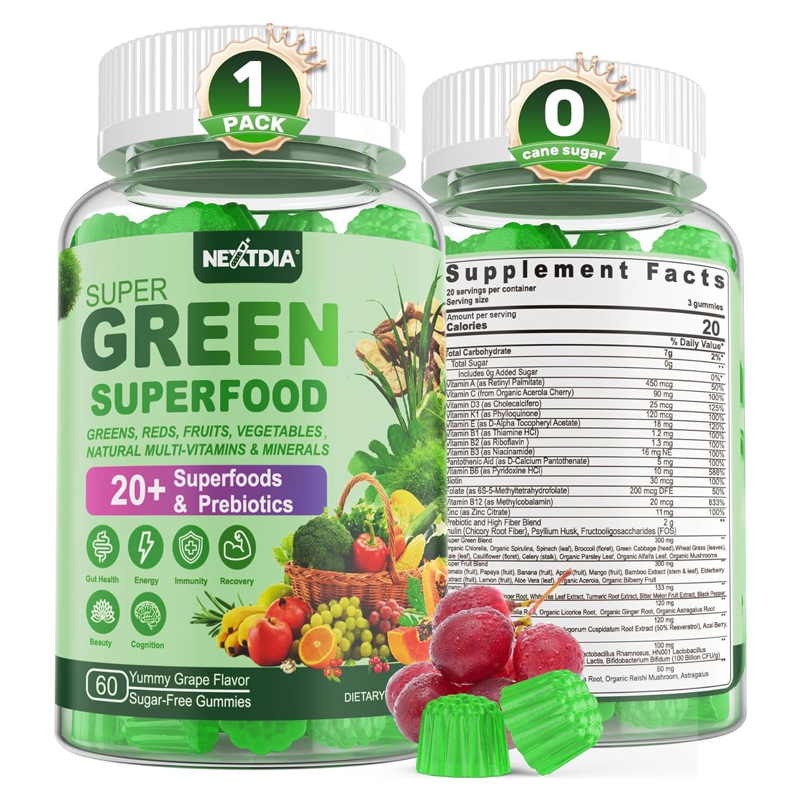 Gomitas Super Verdes NextDia 60 Unidades - Espirulina y Clorela