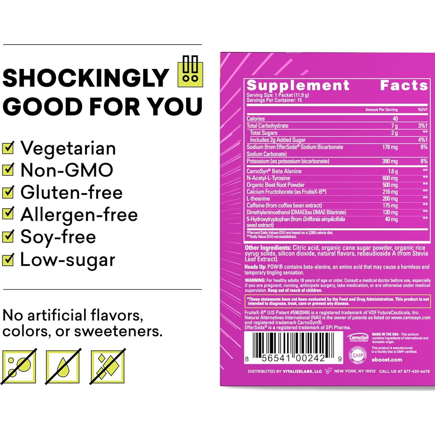 EBOOST POW Pre Entrenamiento Natural 15 Paquetes Sabor Melón