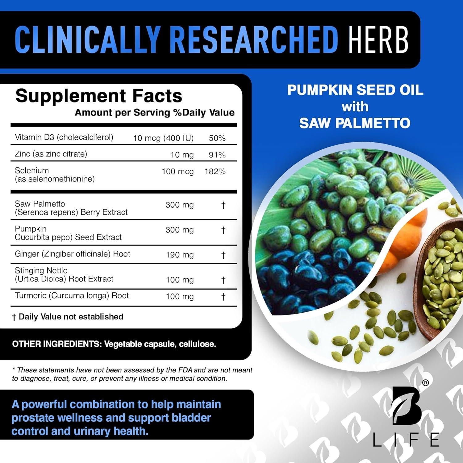 Suplemento Prostático B Life con Saw Palmetto 60 Cápsulas