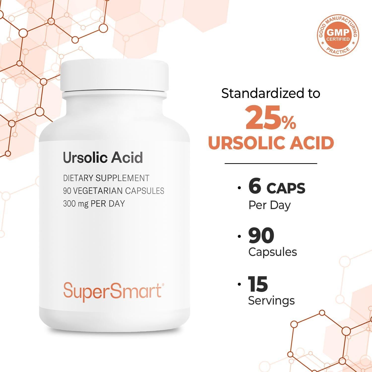 Suplemento de Ácido Ursolico 300mg Supersmart - 90 Cápsulas Veganas