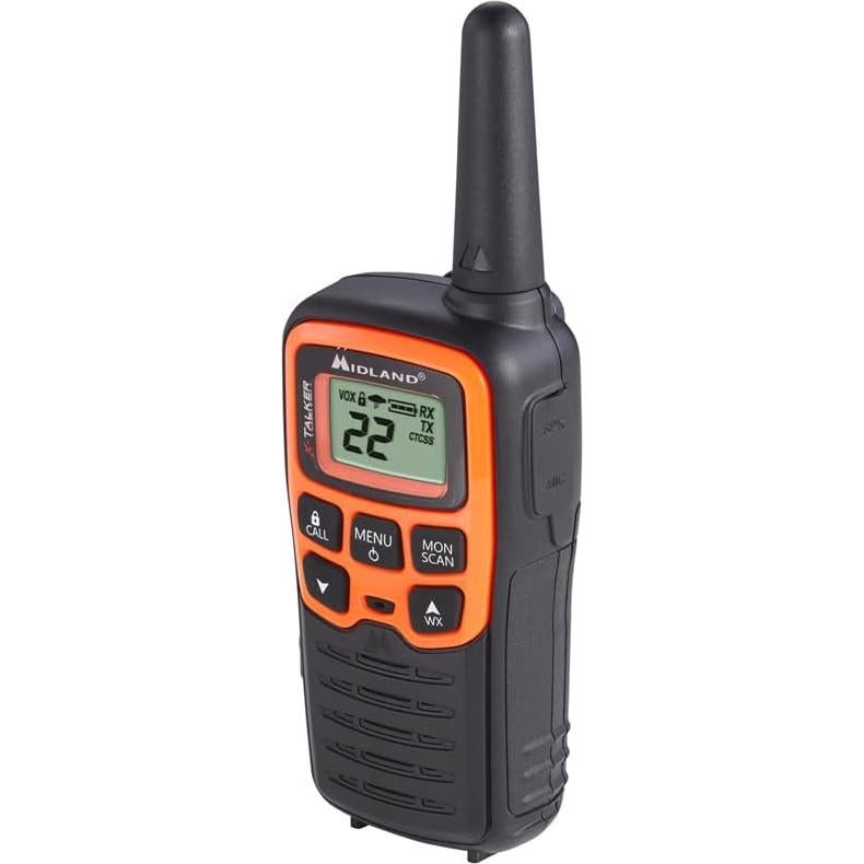 Midland- T51VP3 X-TALKER Spotting and Recovery Walkie-Talkie Long Range - FRS Two Way Radio for kids Caravanning with NOAA Weather Scan + Alert, 38 Privacy Codes - Black/Orange - 2 Pack