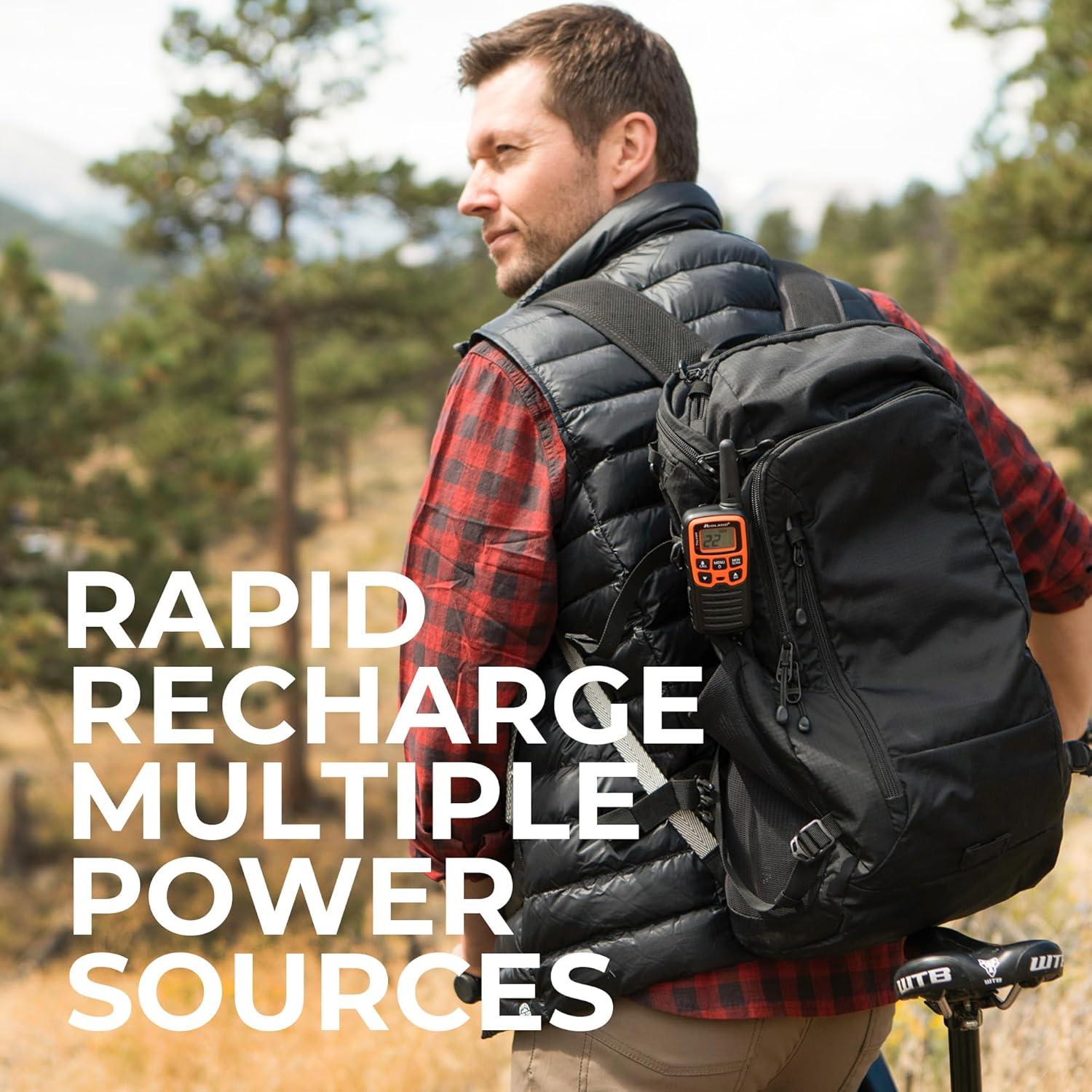 Midland- T51VP3 X-TALKER Spotting and Recovery Walkie-Talkie Long Range - FRS Two Way Radio for kids Caravanning with NOAA Weather Scan + Alert, 38 Privacy Codes - Black/Orange - 2 Pack