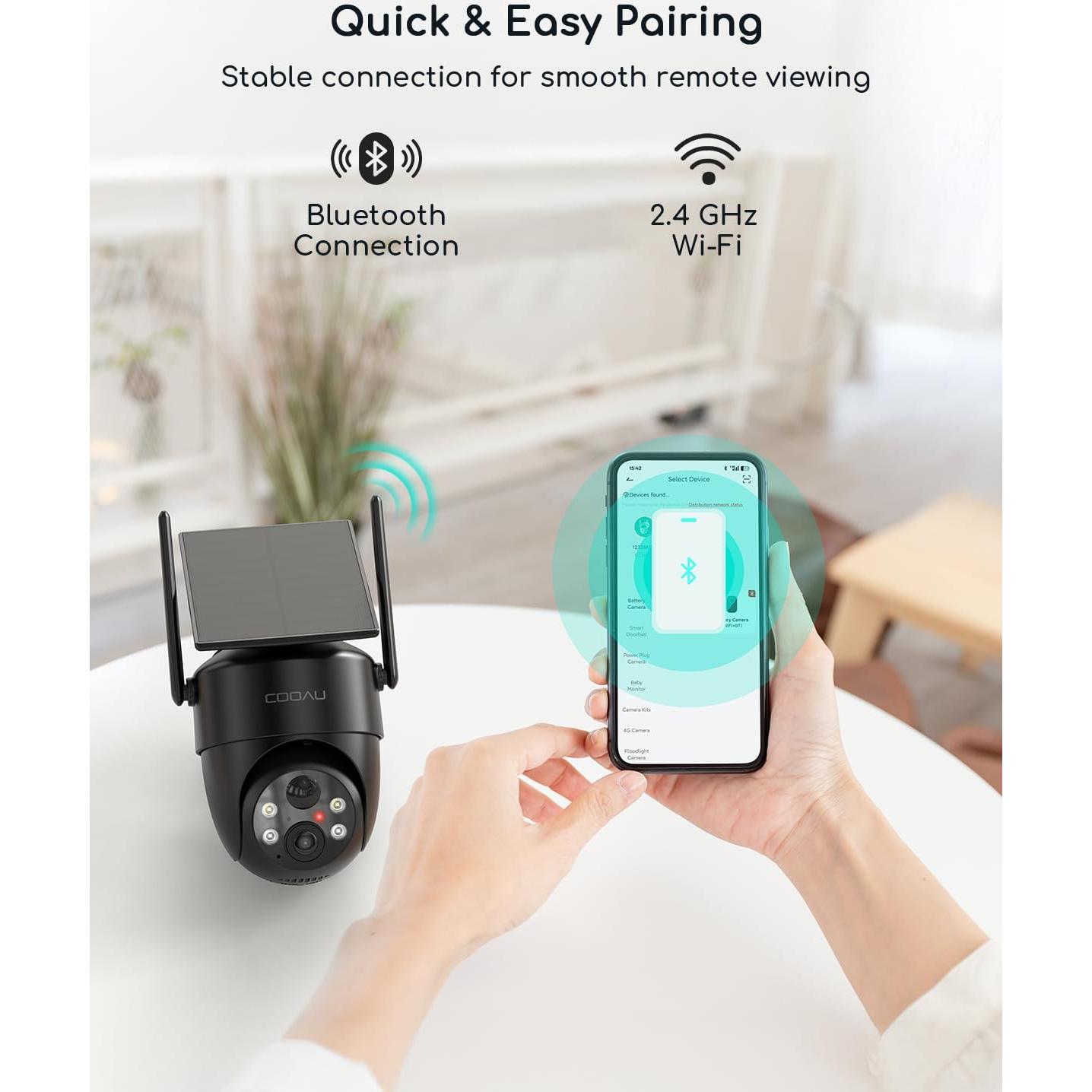 Cámara de Seguridad Solar COOAU C5 PRO 2K Inalámbrica IP66