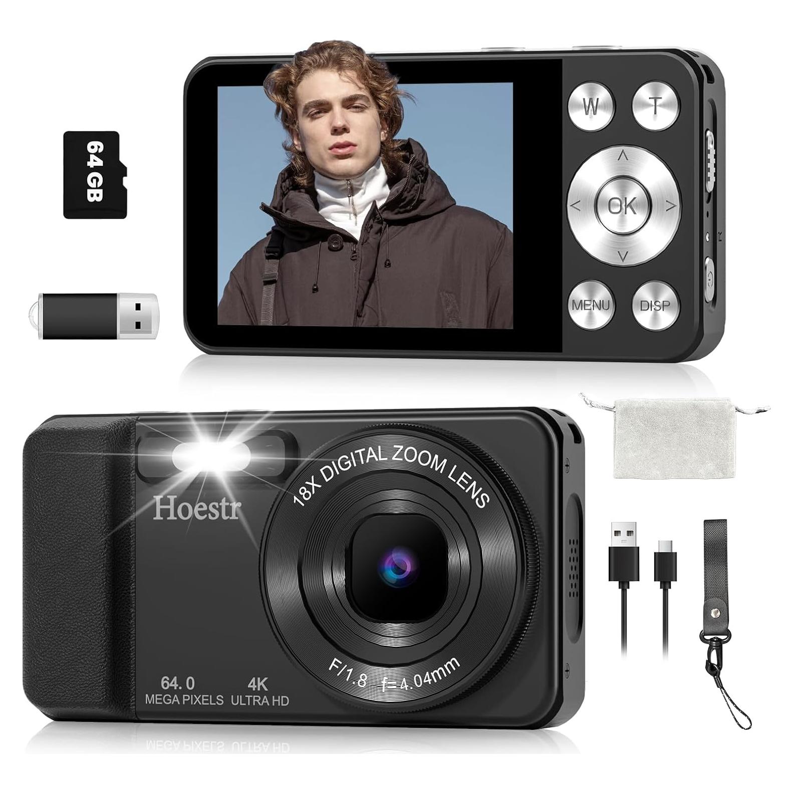 Cámara Digital Compacta Hoestr A60 64MP 4K 18x Zoom Negro