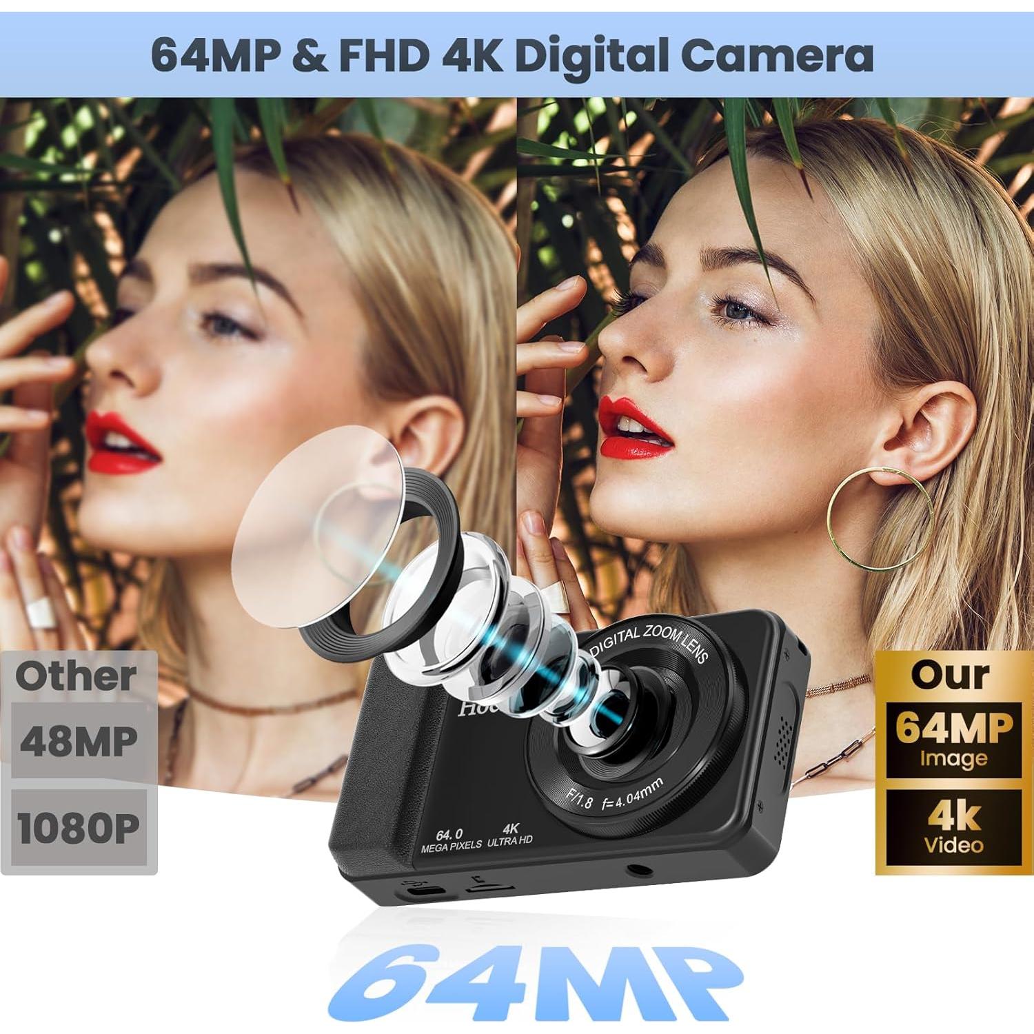 Cámara Digital Compacta Hoestr A60 64MP 4K 18x Zoom Negro