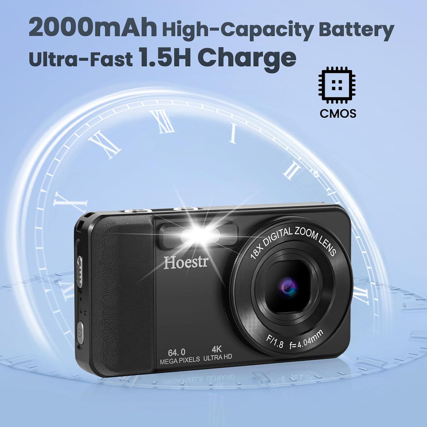 Cámara Digital Compacta Hoestr A60 64MP 4K 18x Zoom Negro