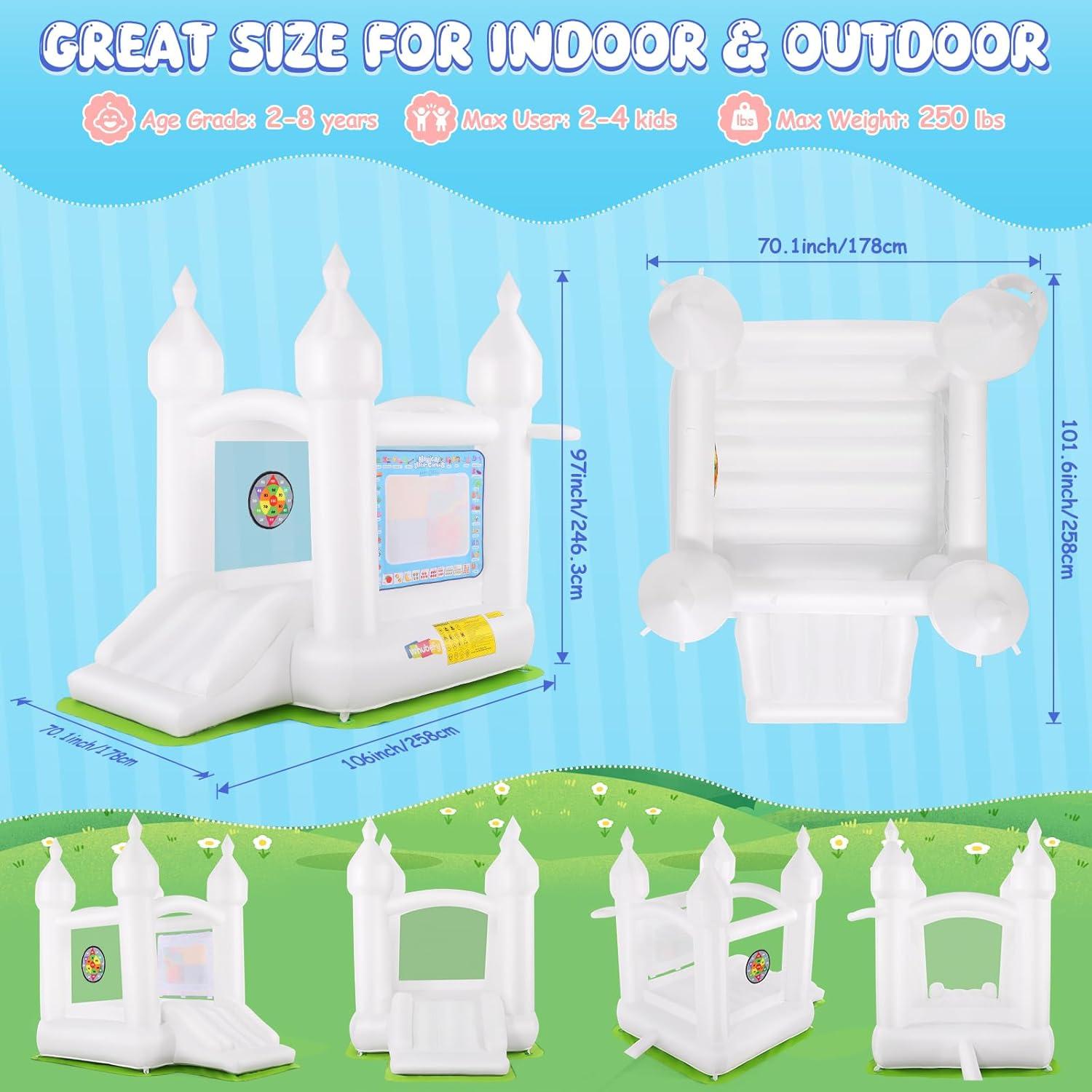 Castillo Inflable Blanco Whubefy con Resbaladilla y Ventilador 261x180x229cm