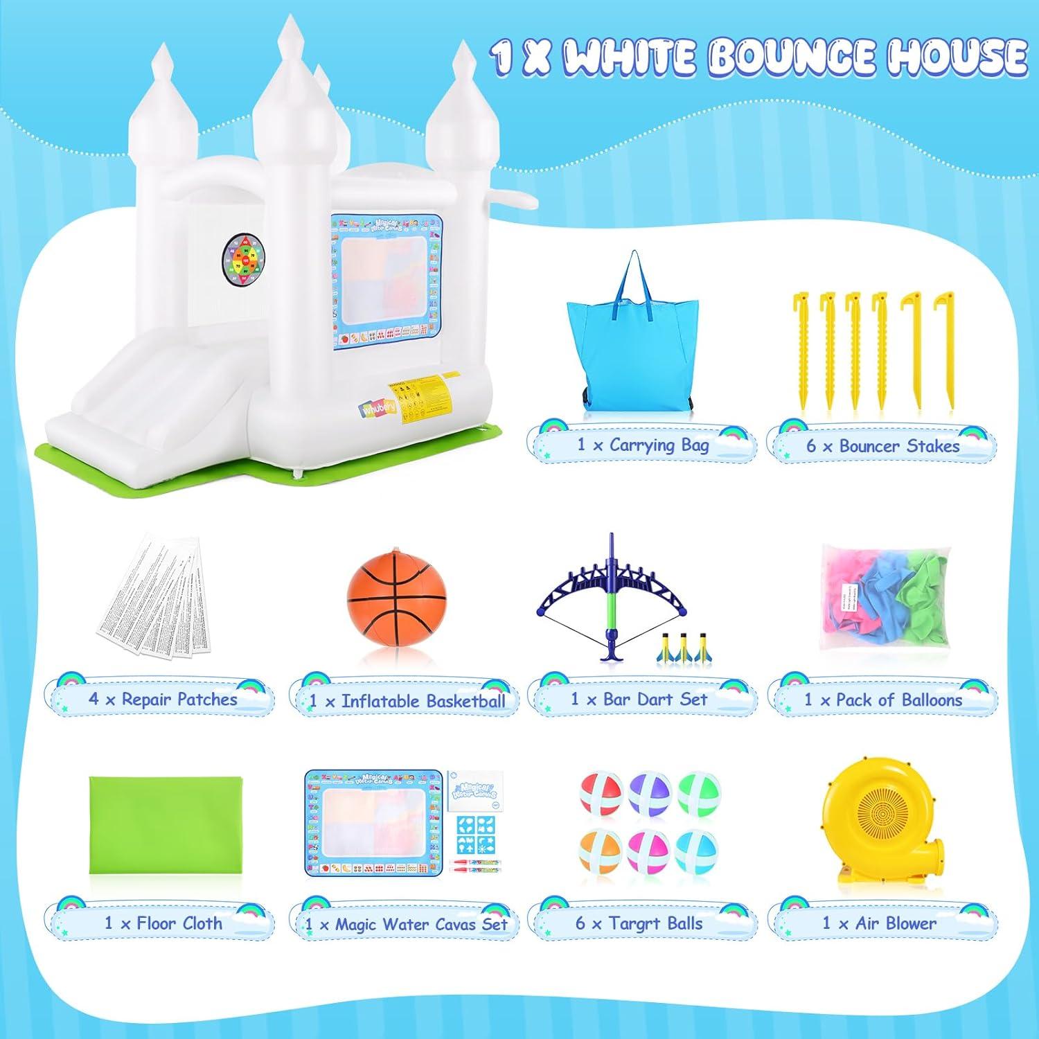 Castillo Inflable Blanco Whubefy con Resbaladilla y Ventilador 261x180x229cm
