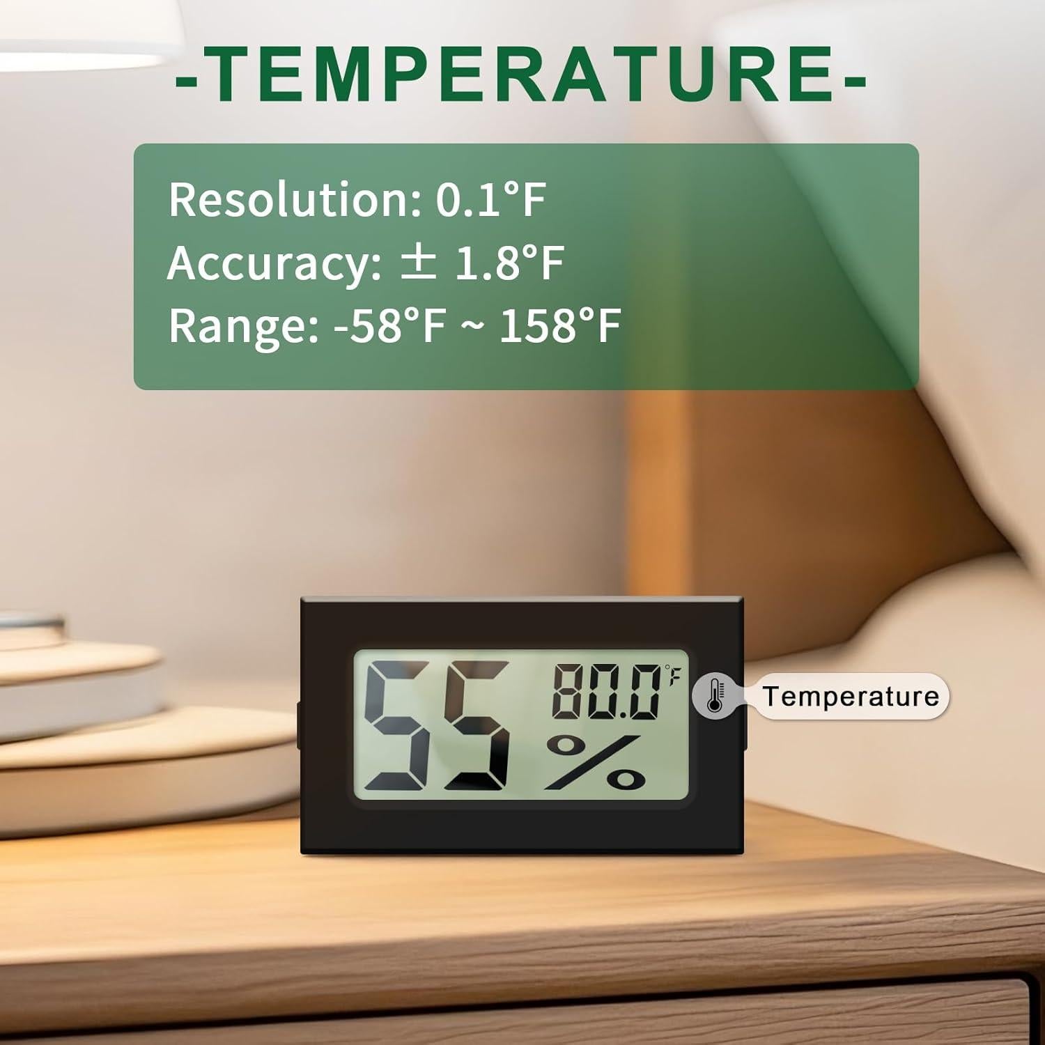 Higrómetro Digital Mini A02 Negro - Medidor de Humedad y Temperatura