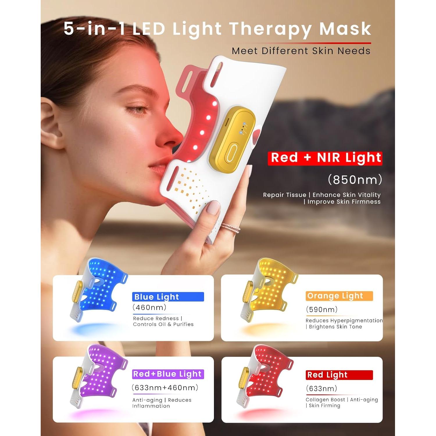 Máscara de Terapia de Luz Roja SanaTech LED Inalámbrica 5 Modos