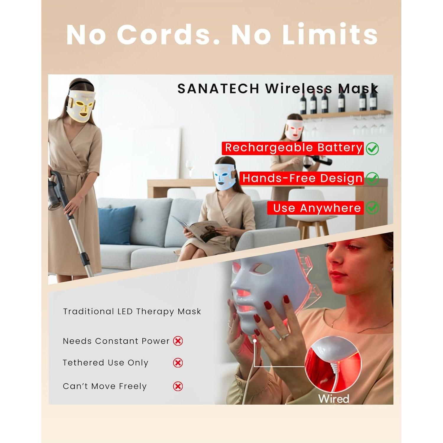 Máscara de Terapia de Luz Roja SanaTech LED Inalámbrica 5 Modos