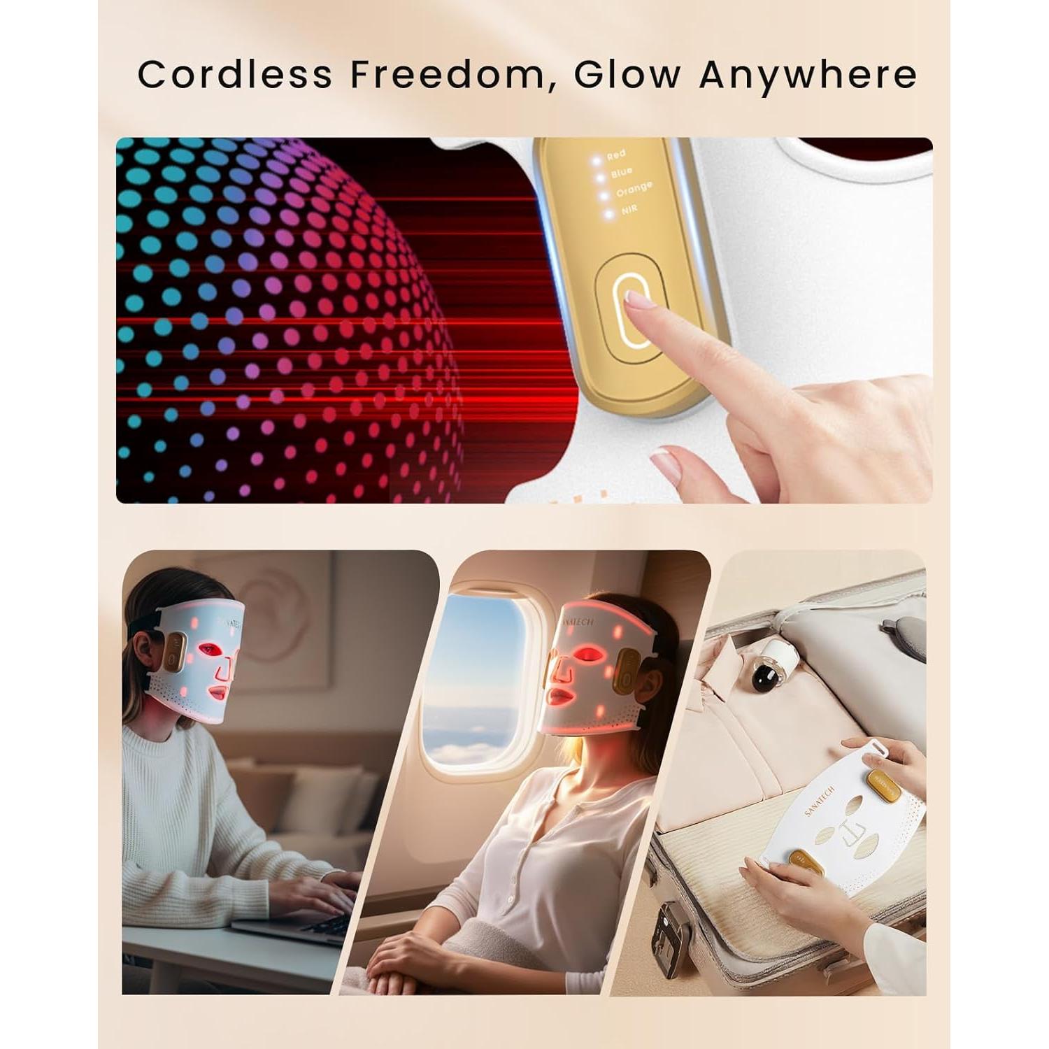 Máscara de Terapia de Luz Roja SanaTech LED Inalámbrica 5 Modos